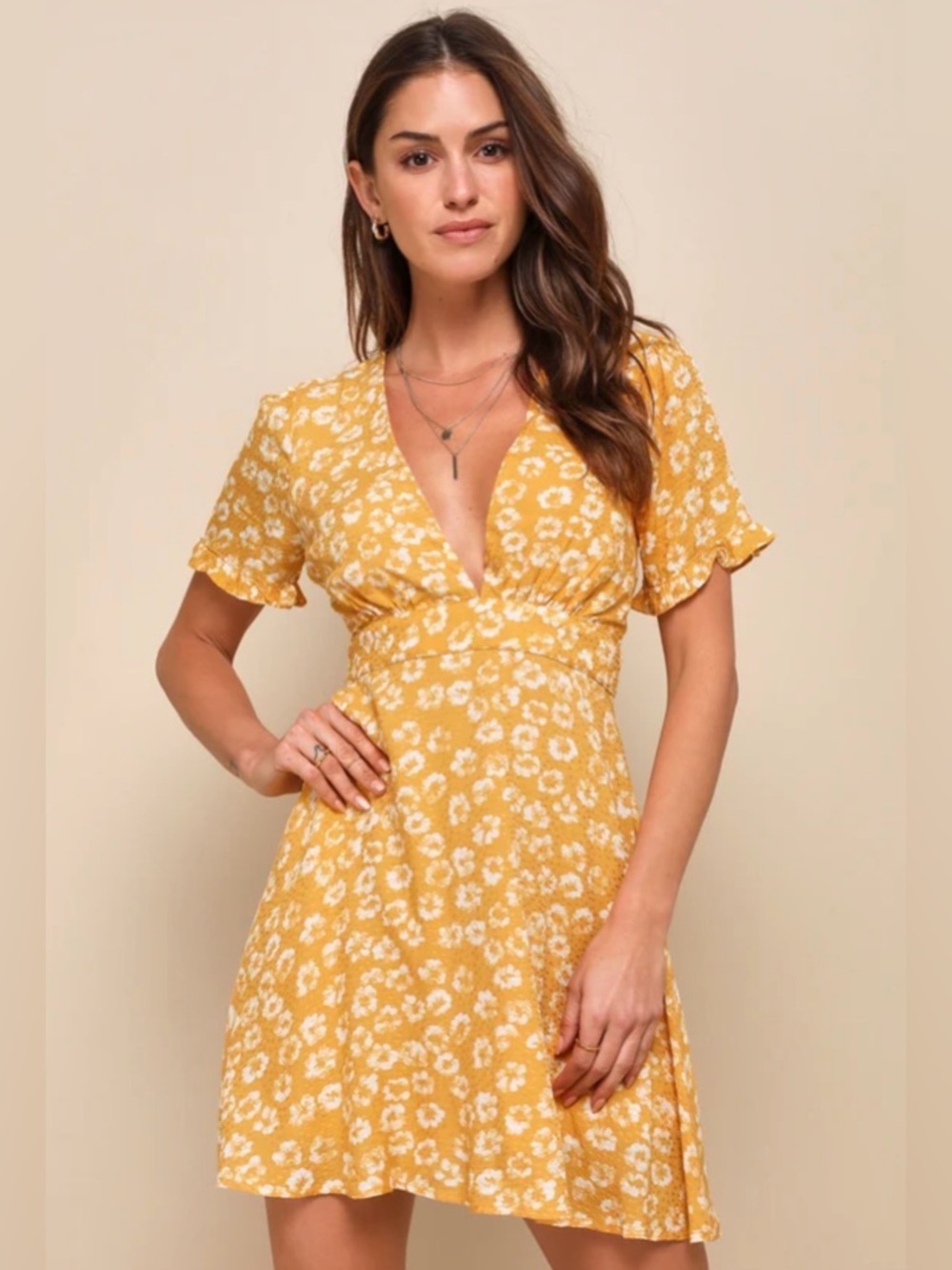 Lulus Garden Explorer Mustard Yellow Floral Print Mini Dress